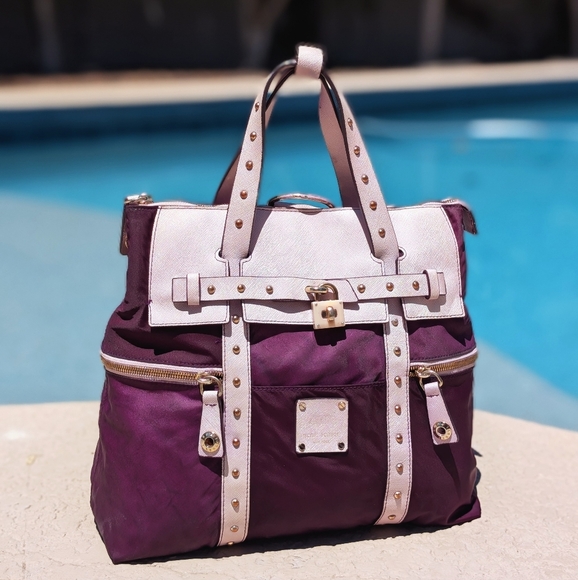 Henri Bendel LRG Jetsetter Nylon 3way Backpack Purse Crossbody Bag Purple
